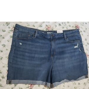 Sonoma Blue Denim High Waisted Mom Shorts Plus Size Cuffed Ripped Cheeky 24W New
